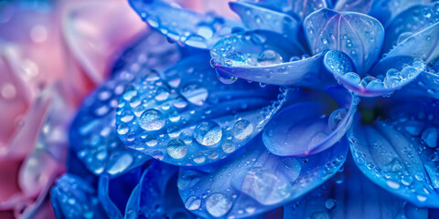 Close Up of Blue Flower Petals with Water Droplets   Nature Macro
