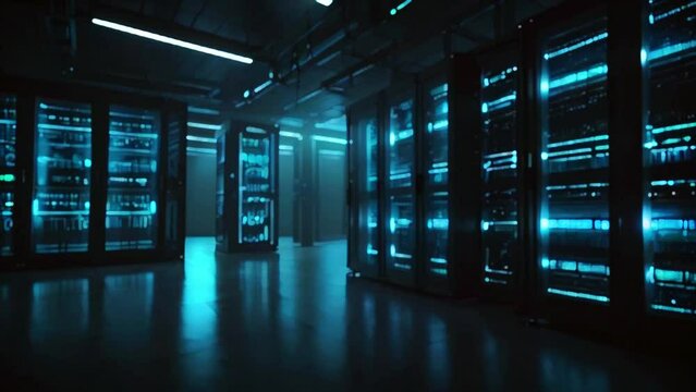 Immerse yourself in the world of cloud computing with this animation, providing a detailed tour of a modern data center teeming with server racks and cloud storage solutions.