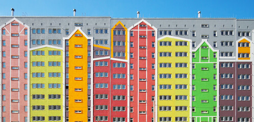 Multi-colored facades of a town building