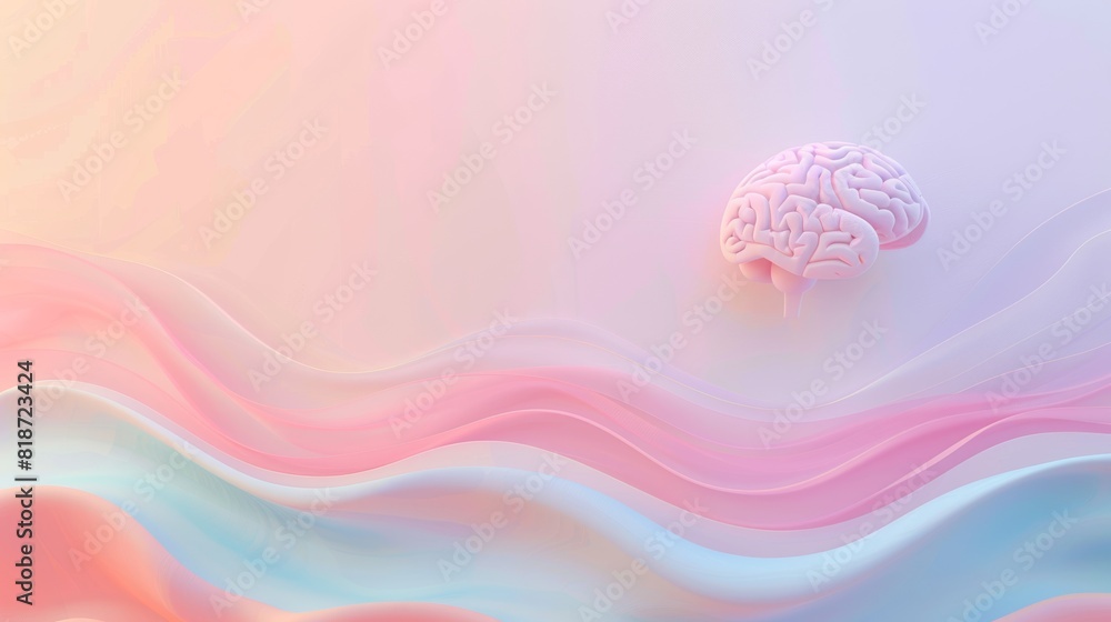 Poster a soft pastel background with abstract waves and a small icon of a brain in the corner, leaving subs