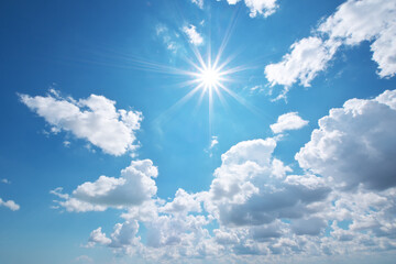Sun shines in blue sky and beautiful cloud.