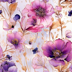 Seamless Luxury Alcohol Ink Flowers Pattern, Alcohol Ink Background, Fluid Ink Technique, Floral Background