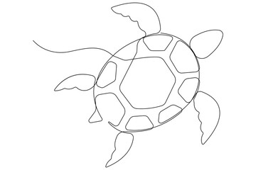 Obraz premium Continuous one line art drawing of sea turtle concept of outline vector minimalist illustration 