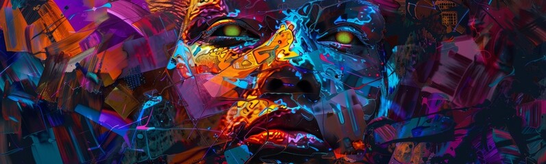 Brightly colored digital painting of a woman's face with a cigarette