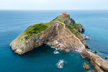 Aerial view of San Juan de Gaztelugatxe island at basque country, Spain. High quality photo