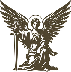 Vector stencil of an angelic figure with a sword