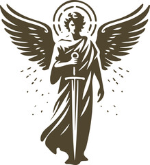 Vector stencil of a simple angel holding a sword