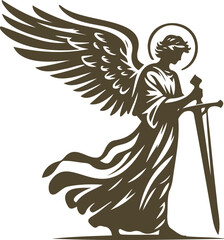 Vector stencil of an angel bearing a sword