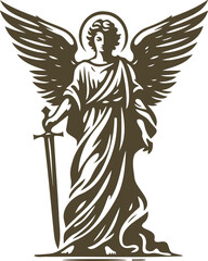 Vector stencil of an angel with a sword in simple design