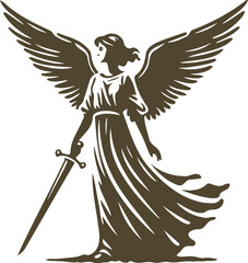 Angel with a sword in simple vector stencil design