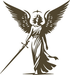 Angel with a sword in vector stencil design