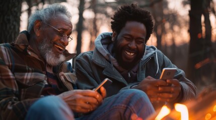 Father and Son Enjoying Technology