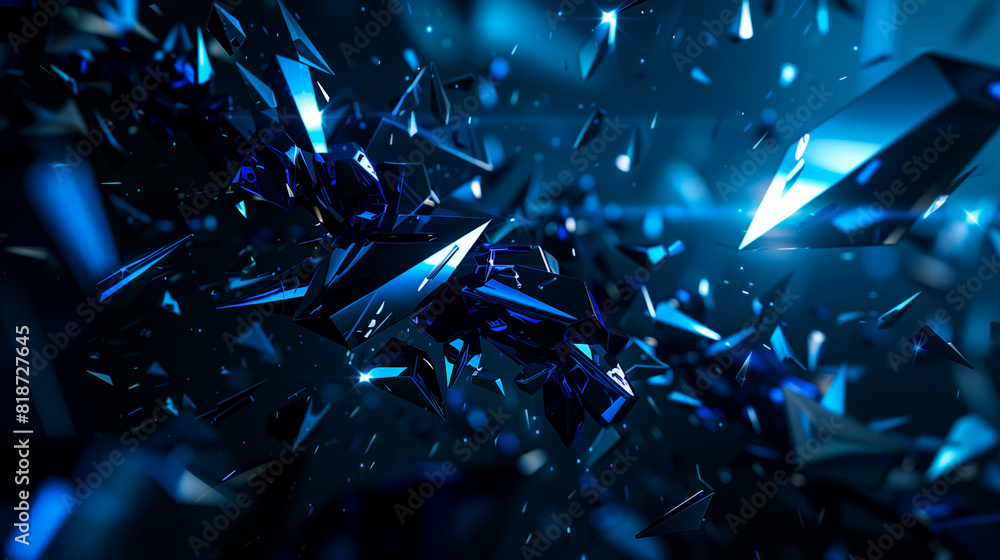 Poster a blue and black abstract image with a lot of sharp edges and jagged lines. the image is made up of 