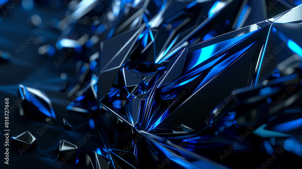 Poster a blue and black abstract image with a lot of sharp edges and jagged lines. the image is made up of 