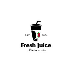 Fresh fruit juice drink logo, with a plastic cup and watermelon as the symbol