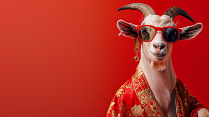 cool goat with glasses on minimalist background, eid ul adha, eid mubarak concept wallpaper