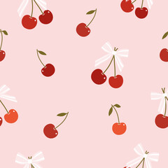 red ,orange , peach  cherry  with  striped white bow  seamless pattern