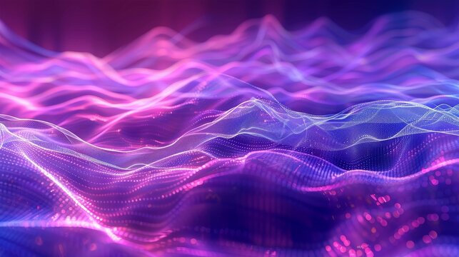Electromagnetic field visualization Dynamic visualization of electromagnetic waves in vivid purples and blues, with field lines flowing smoothly