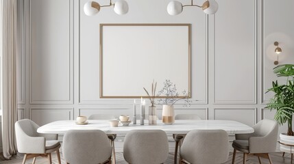 Bright Dining Room with Elegant Furniture and Natural Light, Frame Mockup, Ideal for Modern Interior Design and Home Decor Ideas