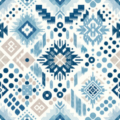 Seamless ethnic ikat pattern, local culture patterns, ideal for backgrounds, wallpapers, and textiles. Embodies traditional embroidery in an image illustration for versatile design uses.