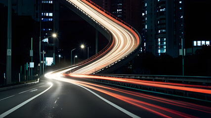 High speed light effect or highway motion light trails abstract background of urban city ai image generative