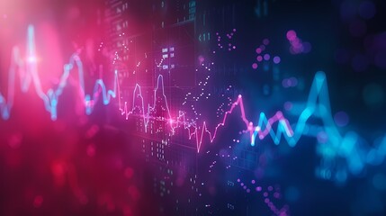 Graphical illustration of stock market trends resembling a heartbeat monitor, reflecting the fluctuating pulse of the market, presented with crisp HD quality.