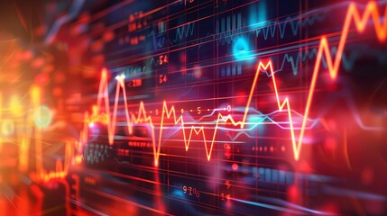 Graphical illustration of stock market trends mimicking a heartbeat monitor, symbolizing the rhythmic pulse of the market, captured in high-definition clarity.