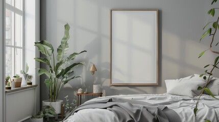 Modern Bedroom with White Walls and Natural Light, Frame Mockup, Ideal for Contemporary Interior Design and Home Decor Ideas