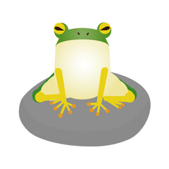 岩の上に上に座るかわいいアマガエルのイラスト