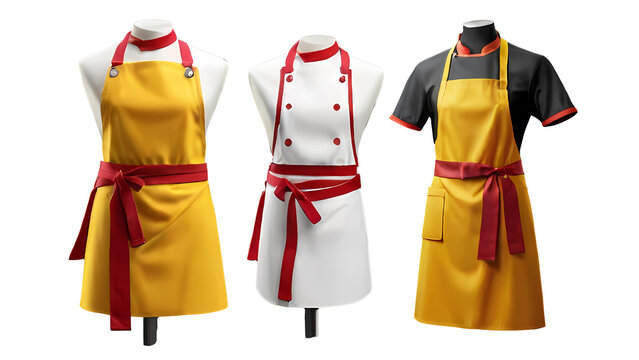 white orange red mustard blank apron restaurant cafe kitchen cook chef uniform, front and flay lay isolated on transparent background