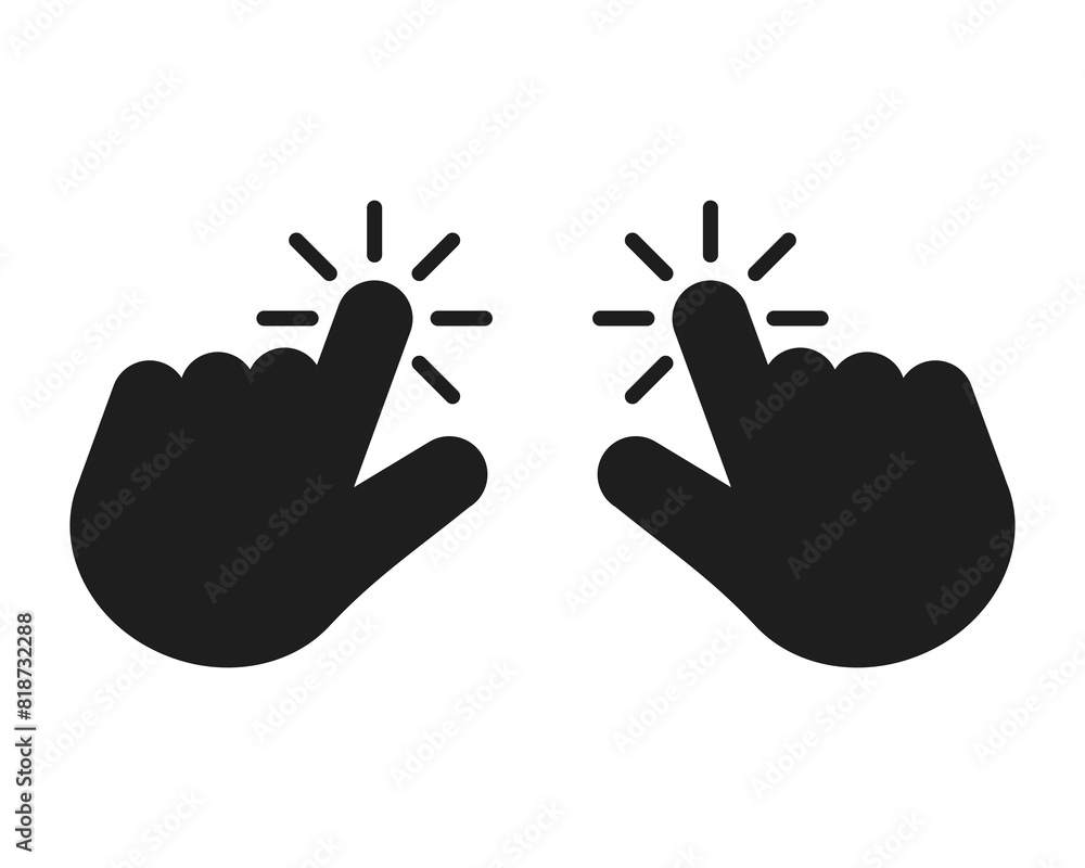 Poster click mouse pointer in the form of a silhouette of a hand, click vector cut silhouette for social me