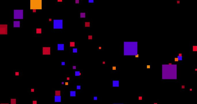 Multi-colored squares move horizontally in black space, animation. Abstract celebrate background light stage, podium, background, background, template