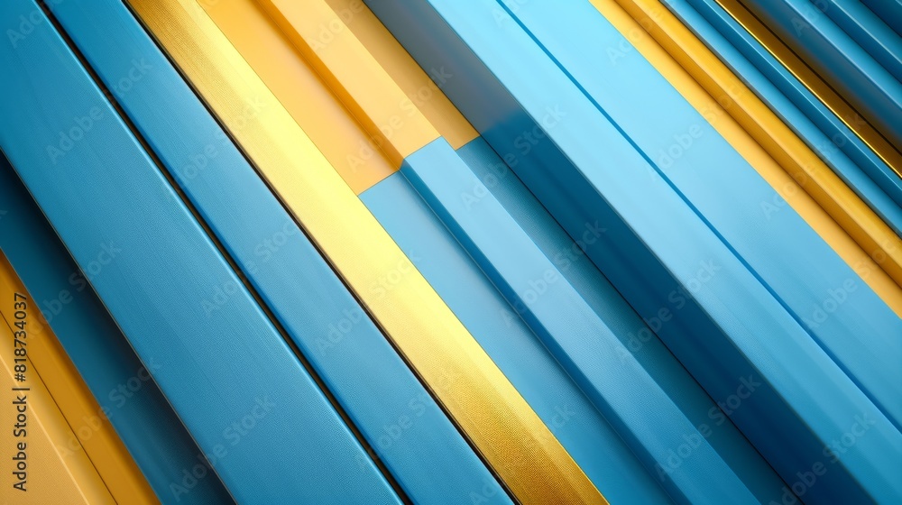 Poster a close-up view of an abstract pattern with alternating blue and gold bars creating a 3d effect
