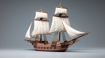 3D model of an ancient sailboat on a plain background 