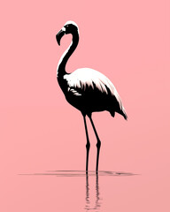 simplified Black and white vector style portrait of a flamingo, ultra-minimalist, pop art, exaggerated shadows