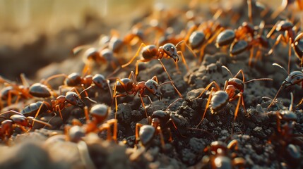 Insect: A colony of ants working together to build their anthill