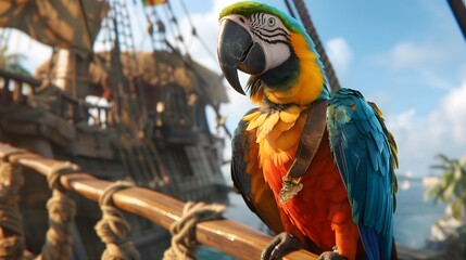Pets: A colorful parrot perched on a pirate’s shoulder