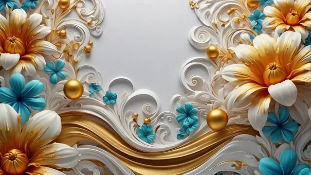 beautiful abstract background with gold, wave, ball, flower