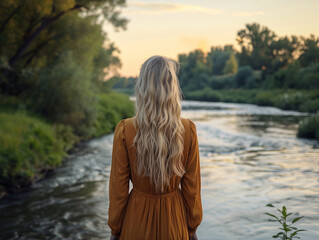 a woman standing in front of a river