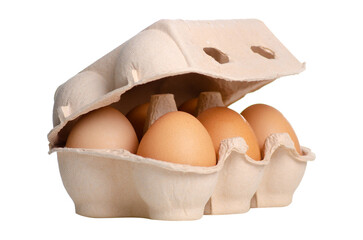 Box of brown eggs on white background isolation