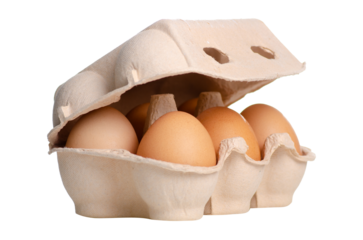 Box of brown eggs on white background isolation