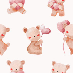Cute Bear Watercolor Seamless Pattern