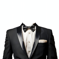 Tuxedo and bow tie isolated on white background, space for captions, png
