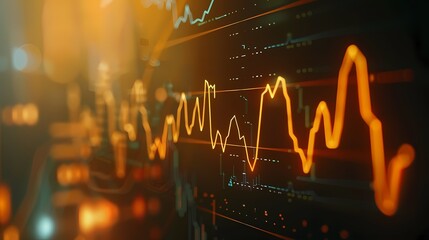 Graphical representation of stock fluctuations mimicking a heartbeat monitor, reflecting the dynamic pulse of the market, presented with realistic detail.