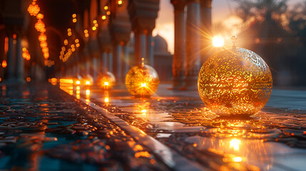 Close-Up Islamic New Year Concept,
Morning Evolution Sunrise Lens Flare and Time Passage

