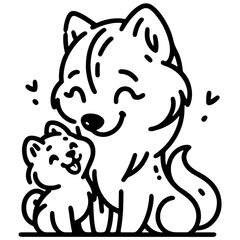 Family Dog Vector Illustrations Featuring Mom and Baby Dog, Dad and Baby Dog in Loving Poses