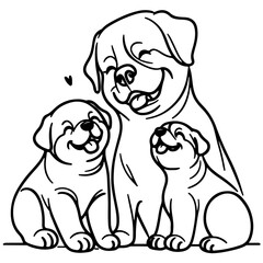 Family Dog Vector Illustrations Featuring Mom and Baby Dog, Dad and Baby Dog in Loving Poses