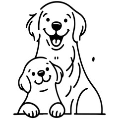 Family Dog Vector Illustrations Featuring Mom and Baby Dog, Dad and Baby Dog in Loving Poses