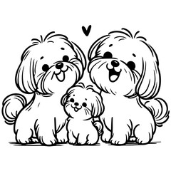 Family Dog Vector Illustrations Featuring Mom and Baby Dog, Dad and Baby Dog in Loving Poses
