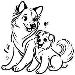 Family Dog Vector Illustrations Featuring Mom and Baby Dog, Dad and Baby Dog in Loving Poses